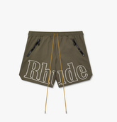 RHUDE Olive Racing Letter Track Shorts