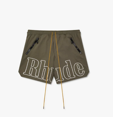 RHUDE Olive Racing Letter Track Shorts