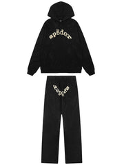 Sp5der Rhinestone Letter Graphic Hoodie and Sweatpants Tracksuit Set