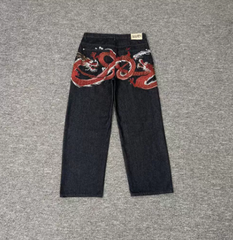 Derschutze Red Dragon Embroidery Straight-Leg Jeans