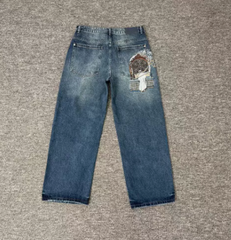 Derschutze Distressed Patchwork Straight-Leg Jeans