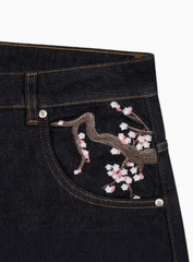 Derschutze Plum Blossom Embroidery Straight-Leg Jeans
