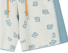 RHUDE Blue Ivory Paisley Panel Knit Shorts
