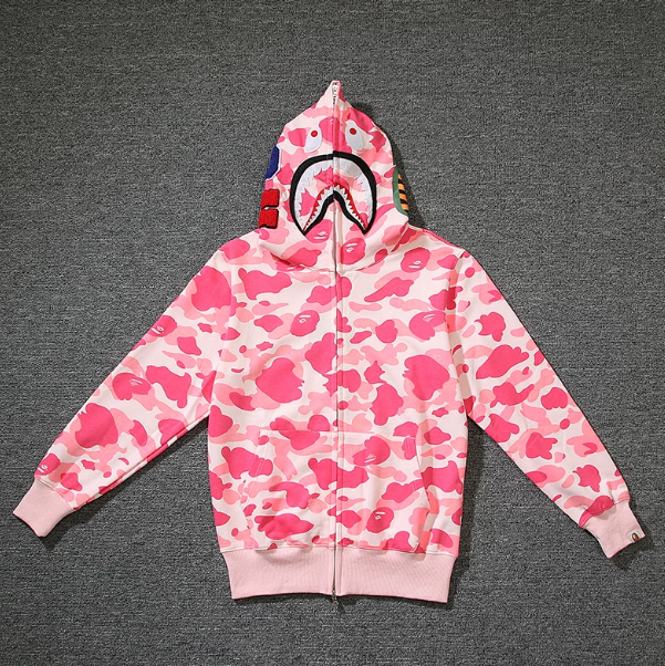 BAPE Pink Shark Camo Zip Hoodie