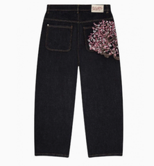 Derschutze Plum Blossom Embroidery Straight-Leg Jeans