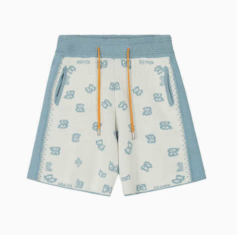 RHUDE Blue Ivory Paisley Panel Knit Shorts