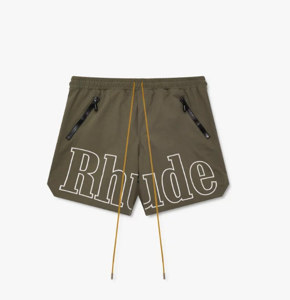 RHUDE Olive Racing Letter Track Shorts