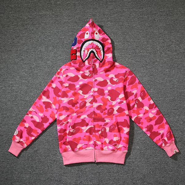 BAPE Pink Shark Camo Zip Hoodie
