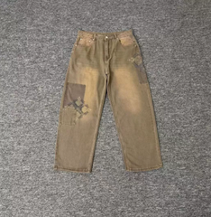 Derschutze Distressed Patchwork Straight-Leg Jeans