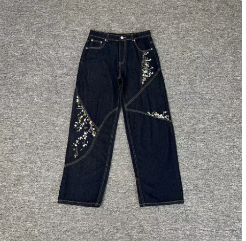 Derschutze Blossom Embroidery Panel Straight-Leg Jeans