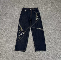 Derschutze Blossom Embroidery Panel Straight-Leg Jeans
