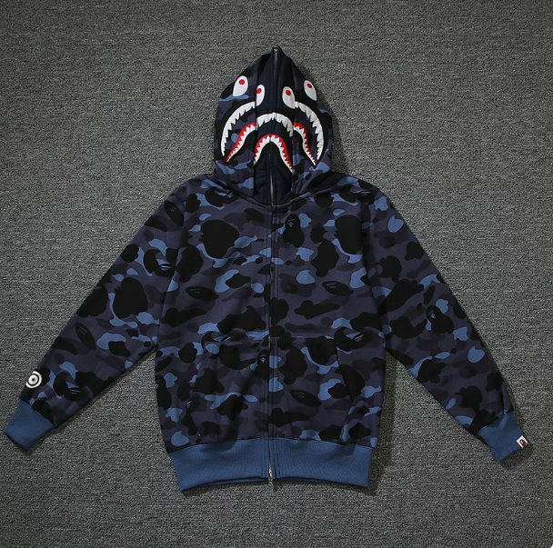 BAPE Navy Shark Camo Zip Hoodie