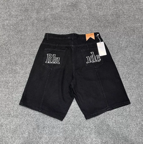 RHUDE Faded Black Logo Denim Shorts