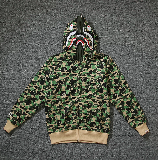 BAPE Olive Shark Camo Full-Zip Hoodie
