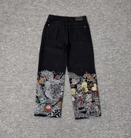 Derschutze Ukiyo-e Embroidery Straight-Leg Jeans