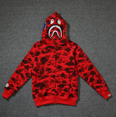 BAPE Red Shark Camo Zip Hoodie