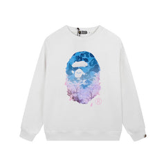 BAPE Blue Camo Ape Head Sakura Graphic Crewneck Sweatshirt