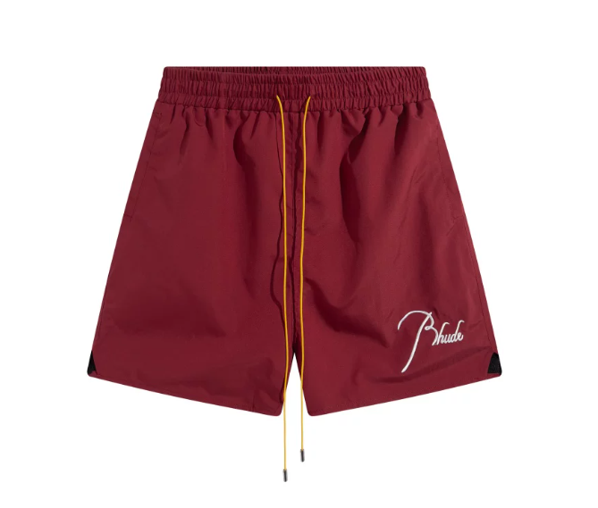 RHUDE Burgundy Lightweight Nylon Logo Shorts