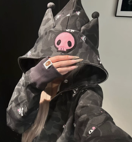 BAPE × Kuromi Skull Camo Zip Hoodie