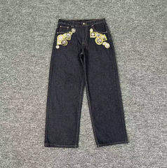 Derschutze Metal Badge & Rivet Straight-Leg Jeans