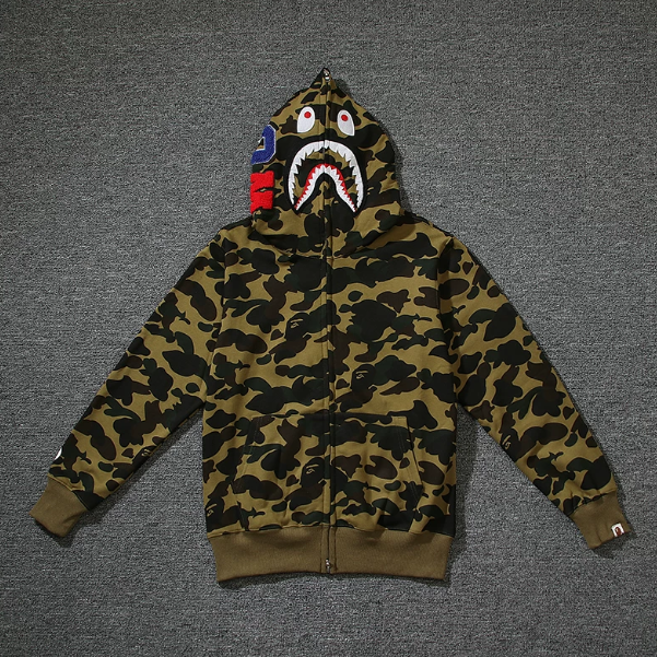 BAPE Green Shark Camo Zip Hoodie