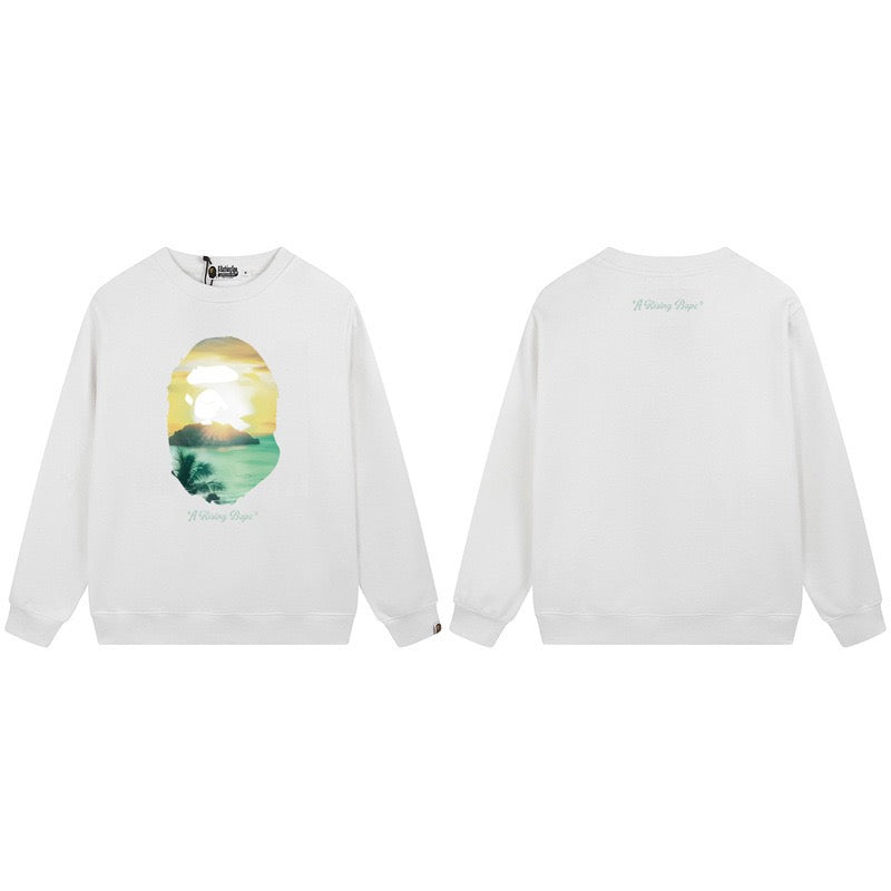 A BATHING APE Rising Ape Landscape Graphic Crewneck Sweatshirt