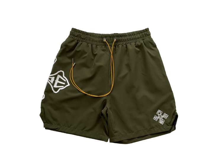 RHUDE Olive Geometric Racing Shorts