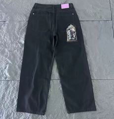 Derschutze Gothic Saint Embroidery Straight-Leg Jeans