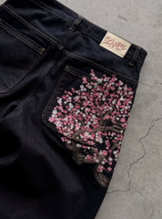 Derschutze Plum Blossom Embroidery Straight-Leg Jeans