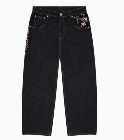 Derschutze Plum Blossom Embroidery Straight-Leg Jeans