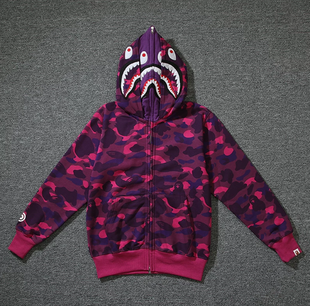 BAPE Plum Shark Camo Zip Hoodie