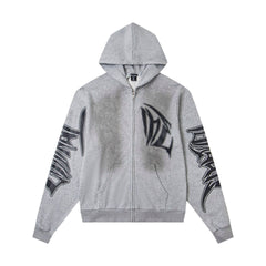 EMOTION Grey Graphic Zip Up Hoodie