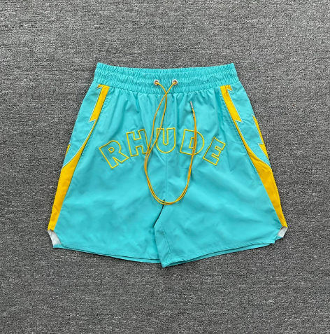 RHUDE Turquoise Velocity Letter Shorts