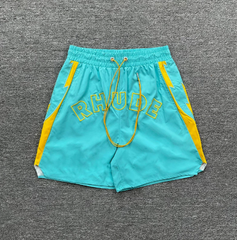 RHUDE Turquoise Velocity Letter Shorts