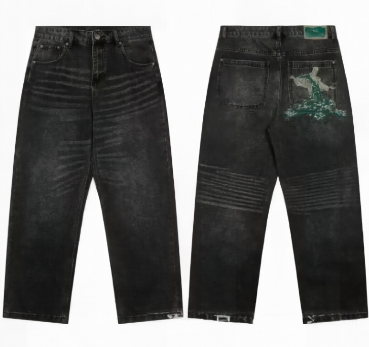 Derschutze Abstract Figure Embroidery Straight-Leg Jeans