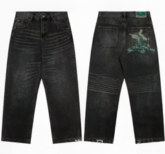 Derschutze Abstract Figure Embroidery Straight-Leg Jeans